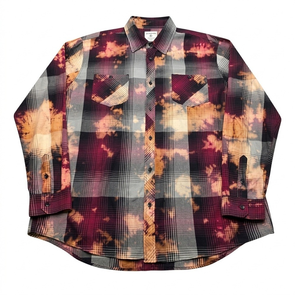 VTG Akademiks Jeanius Bleached‎ Flannel Shirt Mens 2XL Plaid Y2K Streetwear 90s